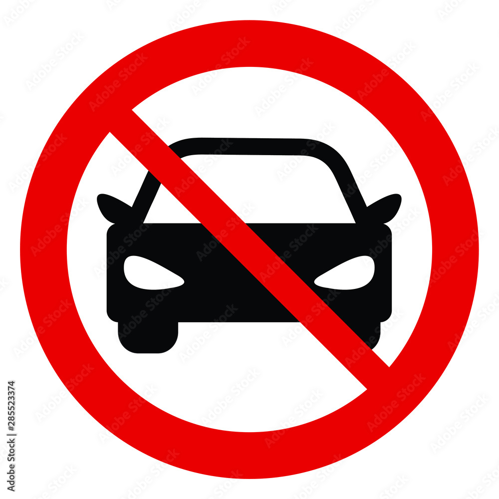 No car vector. Not allow car sign. The red circle sing. No parking sign