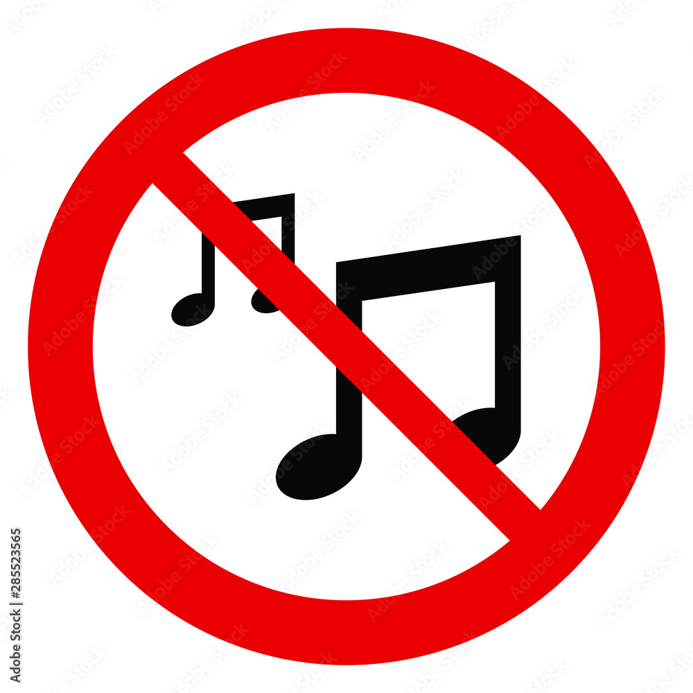 No music vector. Not allow music sign. The red circle sing No music vector. Not allow music sign. The red circle sing
