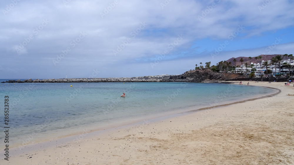 Playa Blanca is a popular resort on the north of Lanzarote, near Montana Roja volcano.