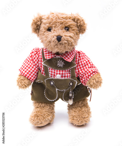Teddy mit kariertem Hemd und Lederhose