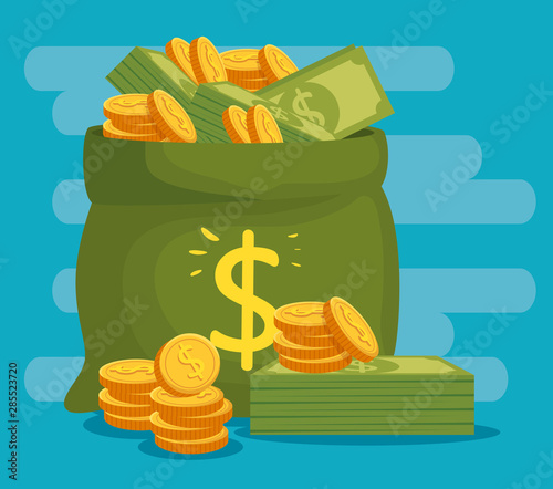 bag money with coins and bills cash currency