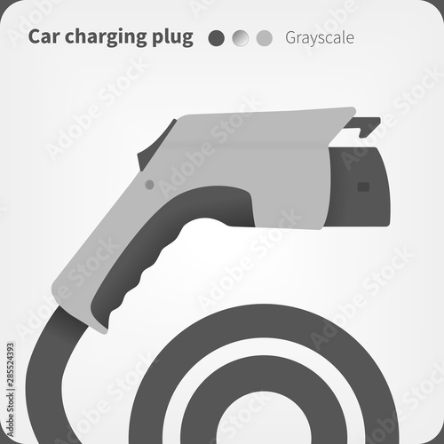 Electric car charging plug vector illustration. Connector and power cord side view