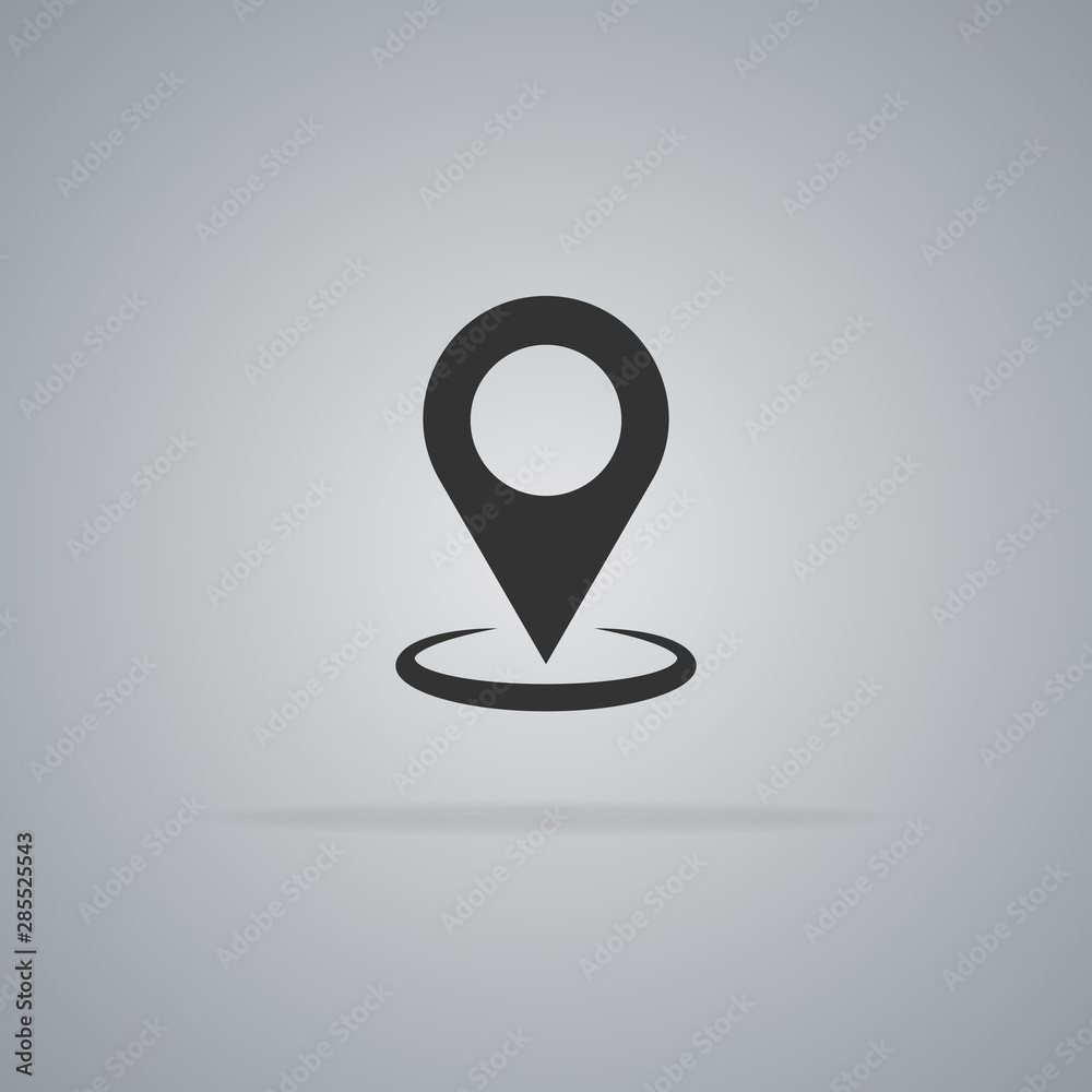 Black map marker icon with lens flare isolated on gray background. Vector illustration. Black map marker icon with lens flare isolated on gray background. Vector illustration.