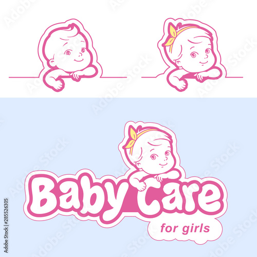 Diaper logo template. Baby in diaper emblem.