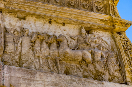 Stone Chariot Titus Arch Roman Forum Rome Italy photo