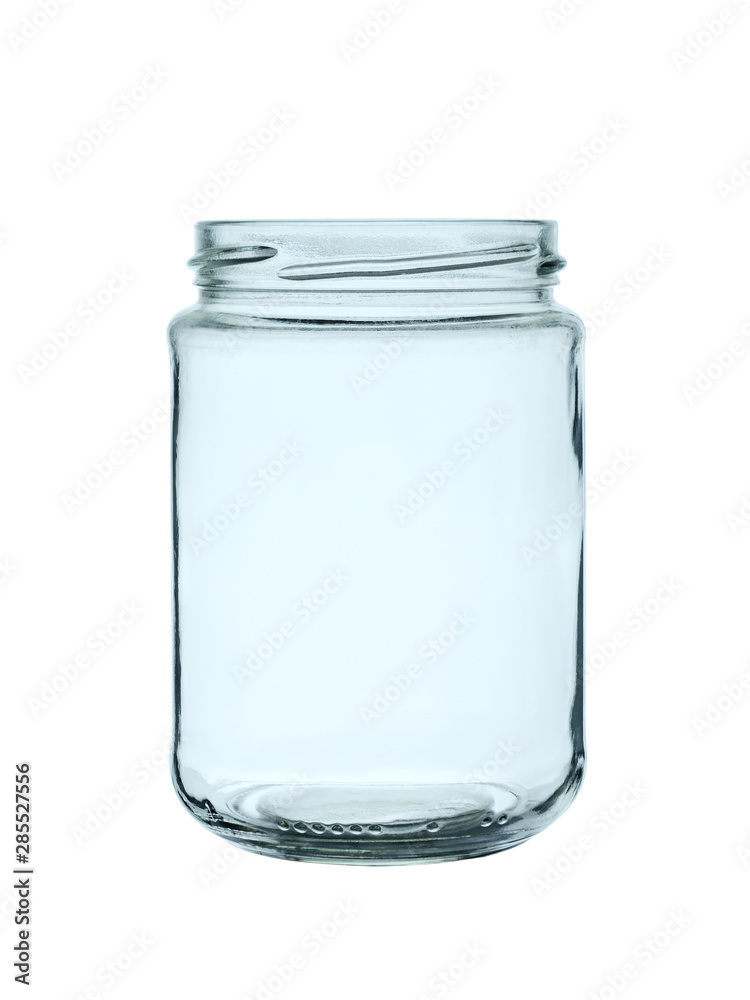 Empty glass can for canned food, isolated on a white background Empty glass can for canned food, isolated on a white background