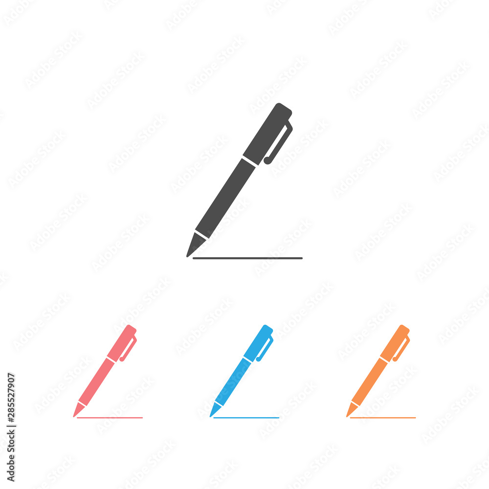 Pen sign icon set on white, vector isolated