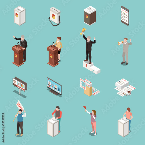 Election Voting Isometric Icons Set