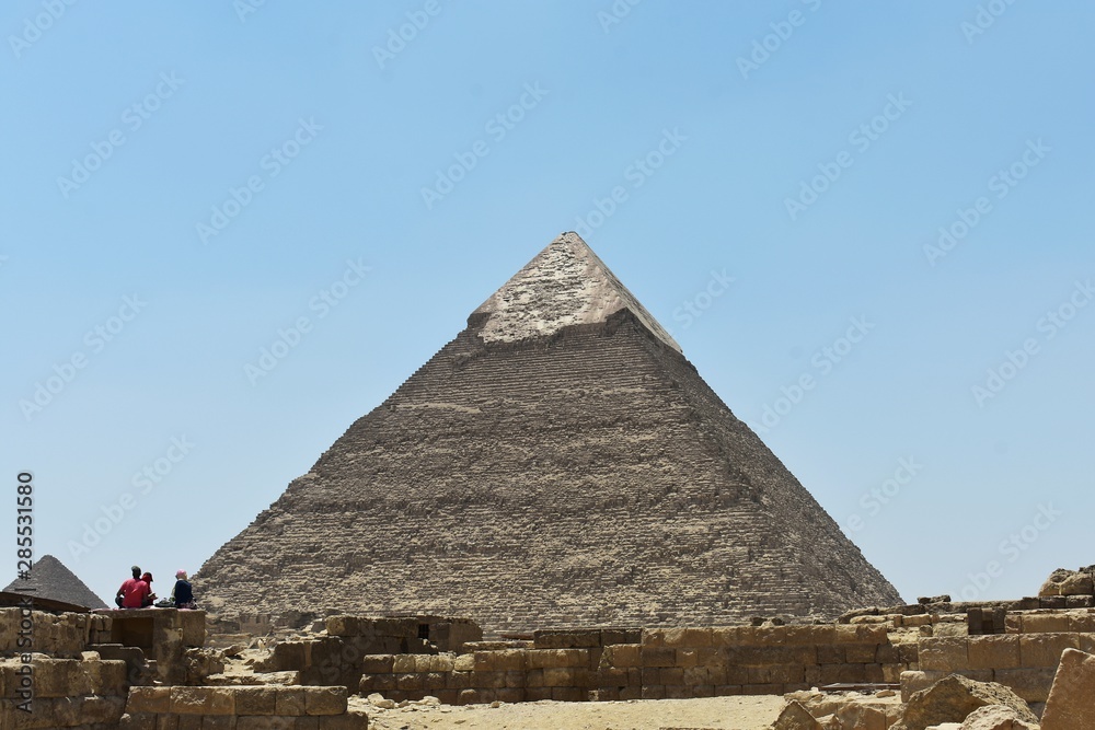 The Pyramid of Giza, Cairo, Egypt. Pyramid of Khafre is the second largest of the three pyramids.