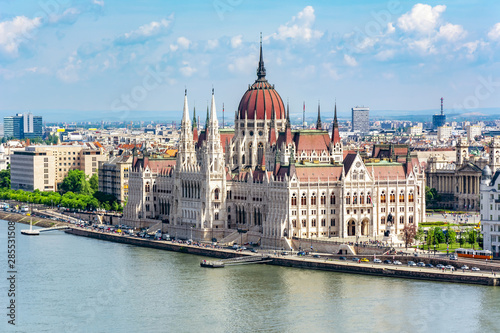 Hungarian parliament building and Danube river, Budapest, Hungary photo