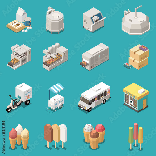 Ice Cream Production Isometric Set