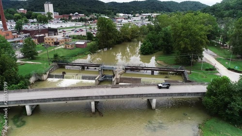 Wallpaper Mural Flooded river under bridge in Morehead, aerial Torontodigital.ca