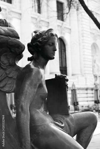 New York City Statue Angel With Books And Wings Black And White