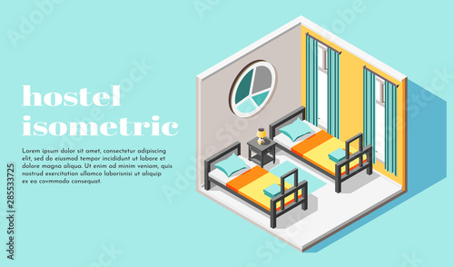 Hostel Room Isometric Background