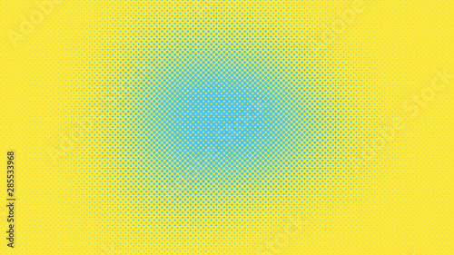 Yellow and blue retro pop art background with halftone dots