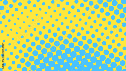 Blue and yellow retro pop art background with halftone dots design