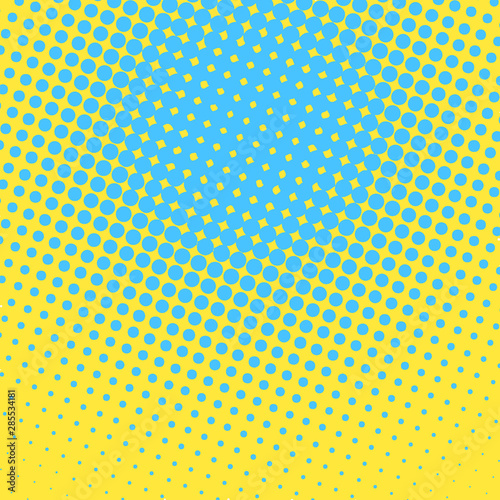 Blue and yellow pop art background in retro comic style with halftone dots design isolated