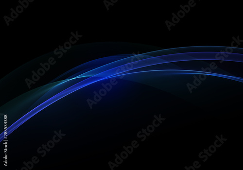 Abstract black background with blue dynamic lines and curves