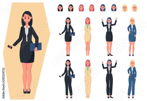 Set for drawing business ladies. Vector illustration.