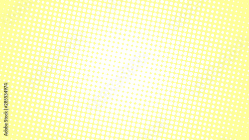 Pale yellow retro comic pop art background with halftone dots design, vector illustration template