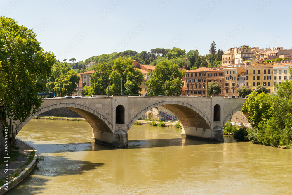 The beautiful bridge over the river Tiber in Rome, Italy