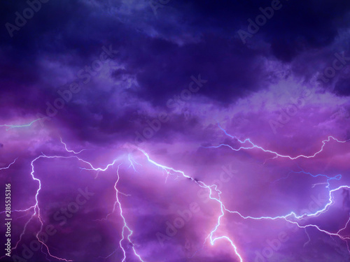 Lightning thunderstorm flash over the night sky. Concept on topic weather
