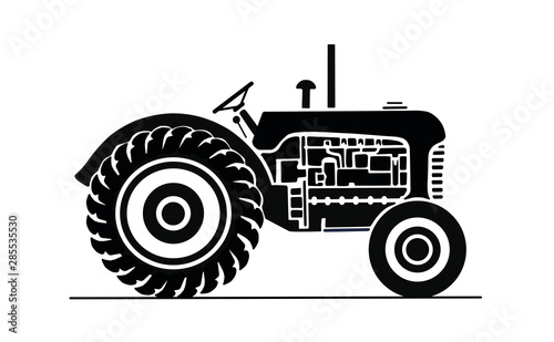 Illustration of vintage black tractor