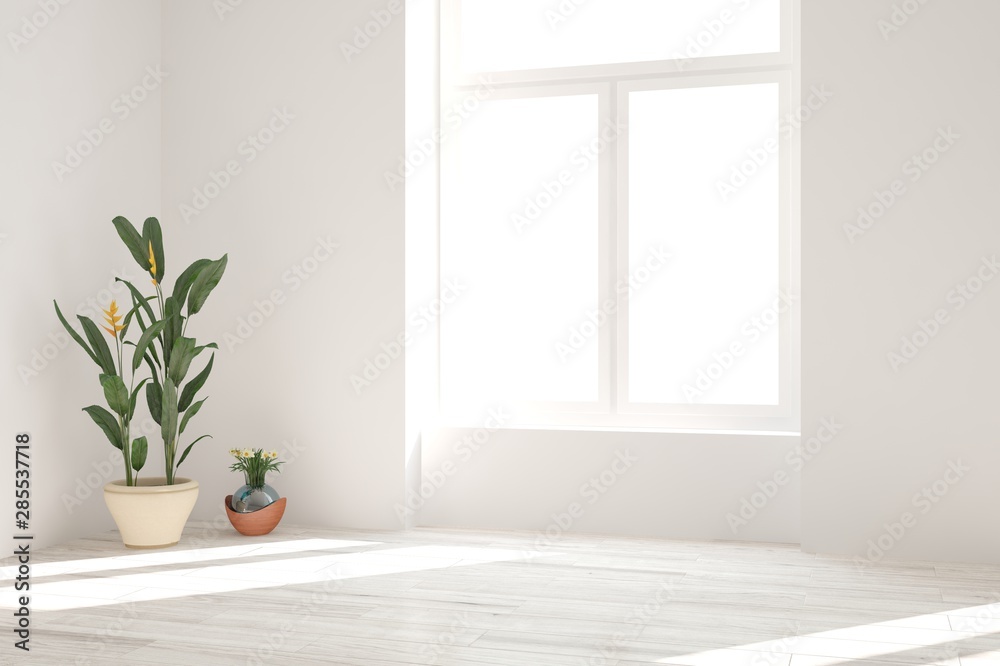 Fototapeta premium Empty room in white color. Scandinavian interior design. 3D illustration