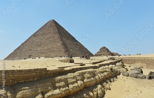 The Great Pyramid of Giza, Egypt, also known as the Pyramid of Khufu or the Pyramid of Cheops, is the oldest and largest of the three pyramids.