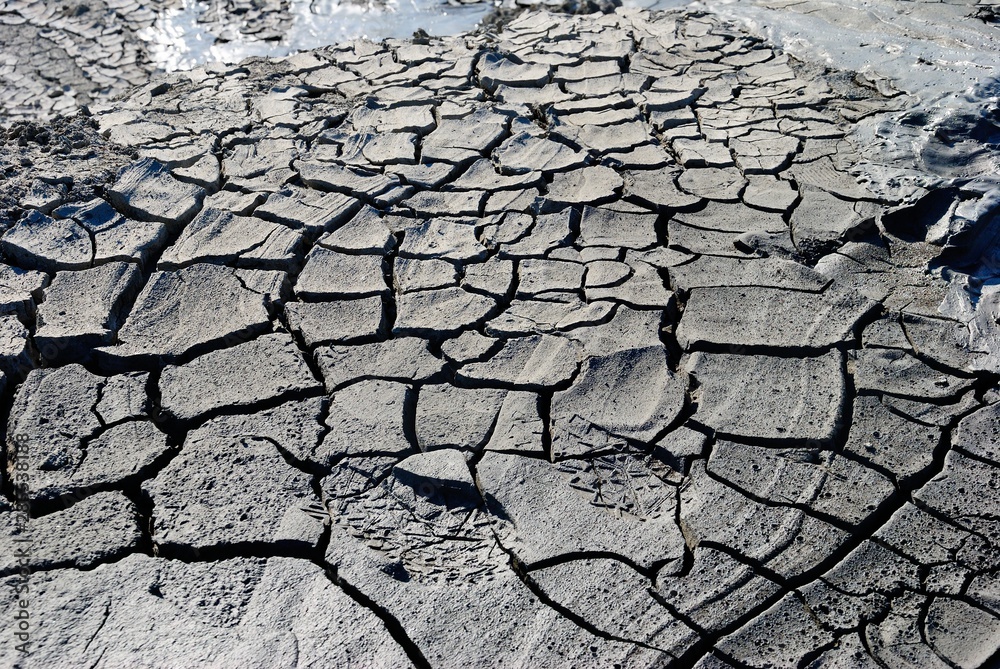 Dry, cracked lava of a mud volcanoe in Gobustan settlement of Azerbaijan near Baku