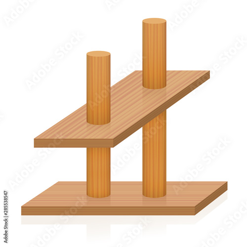 Impossible object. Two sticks pierce two planks, which are oriented differently in the perspective. Paradox, conflicting, incompatible, false wooden figure. Vector on white.