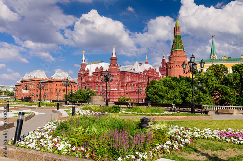 Sightseeing Of Moscow. Manezhnaya square and the Kremlin, beautiful summer view of the historic center of Moscow
