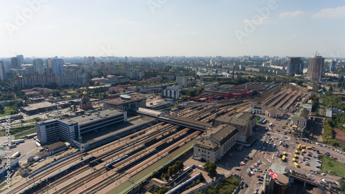 aerial view of Kyiv city near to the railway station