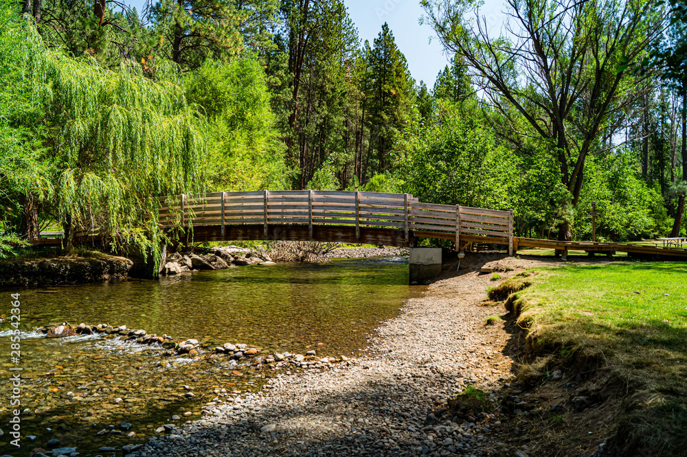 Fototapeta premium Foot bridge crossing Catherine Creek in eastern Oregon