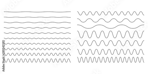 Set of wavy, zigzag, sinuous horizontal lines photo