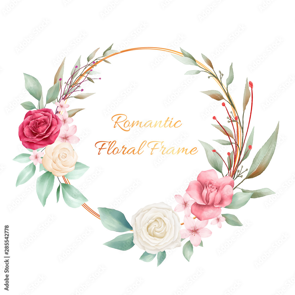 Romantic floral wreath for wedding or greeting cards. Editable vector for cards composition elements