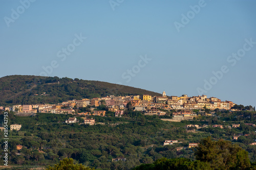 Panoramic view of the city of Capoliveri perched on the mountains of the island of Elba