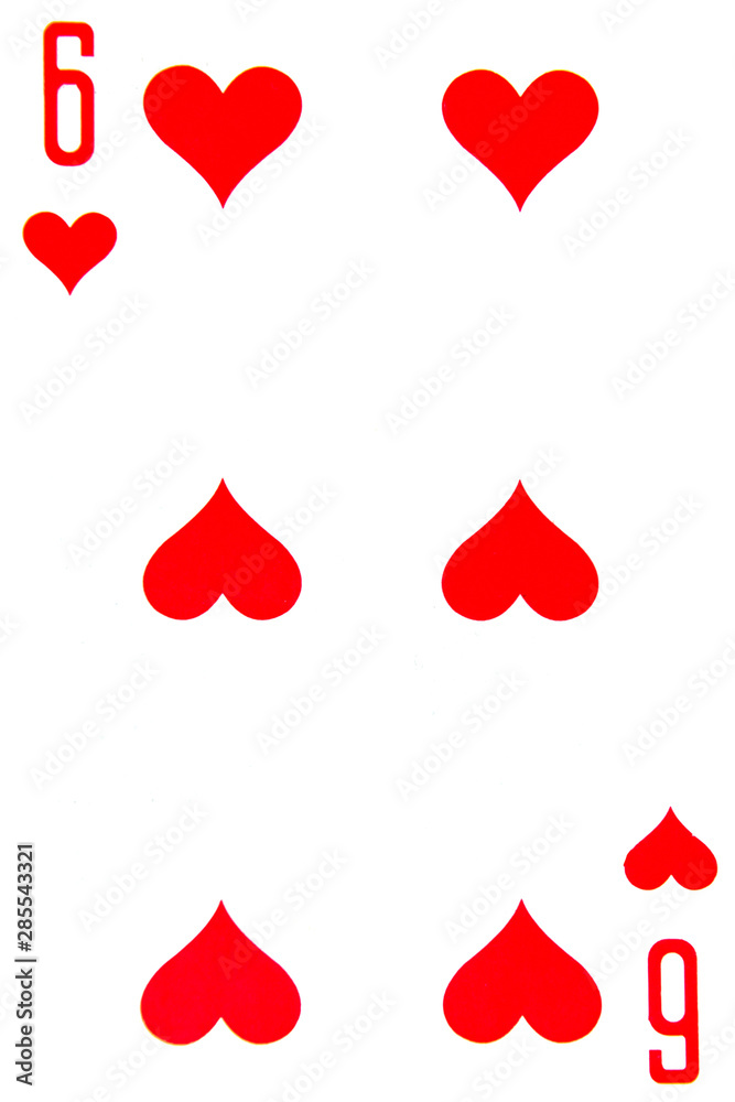 Card playing six of hearts, suit of hearts. Card playing six of hearts, suit of hearts.