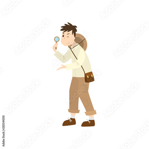 Man archaeologist. Raster illustration isolated on white background