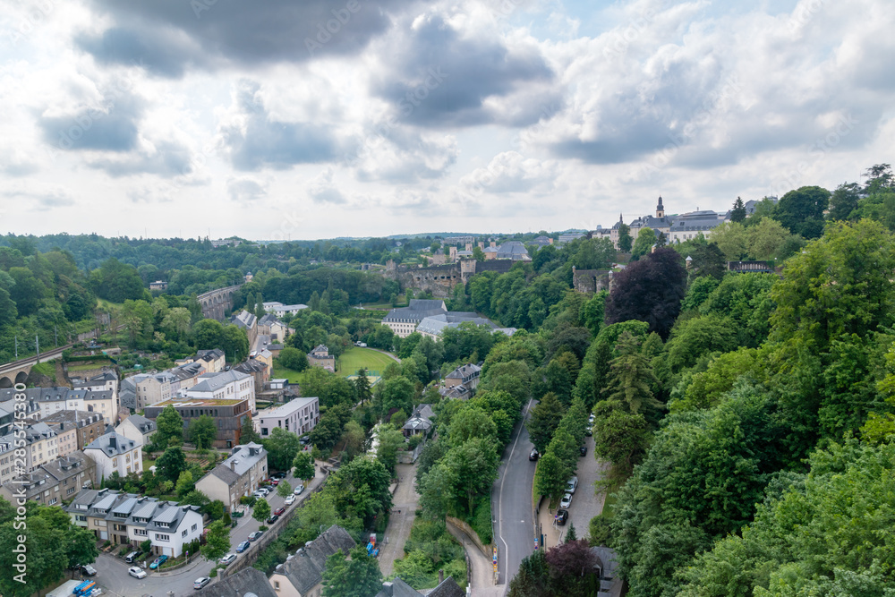 Panorama of Luxembourg at cloudy day.