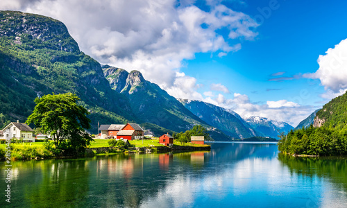 Fotografi Amazing nature view with fjord and mountains