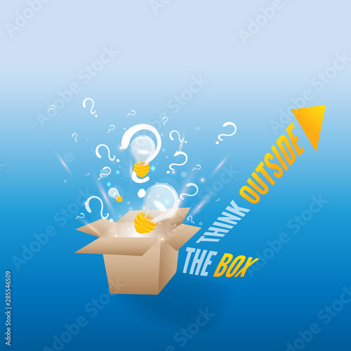 Think outside the box illustration. Box with laps and lights. Creative vector illustration for web and print.