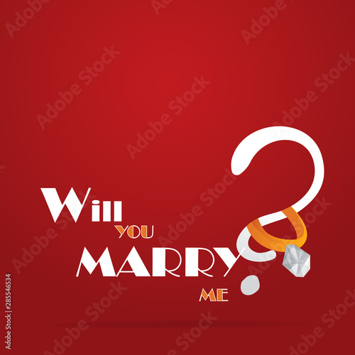 Will you marry me, cartoon drawing card  for web and print. Cute heart of white question signs.