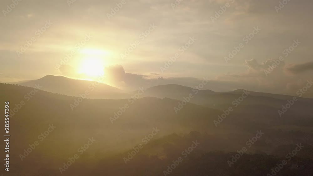 Drone flying during a beautiful morning yellow sunrise in Frejus France Drone flying during a beautiful morning yellow sunrise in Frejus France