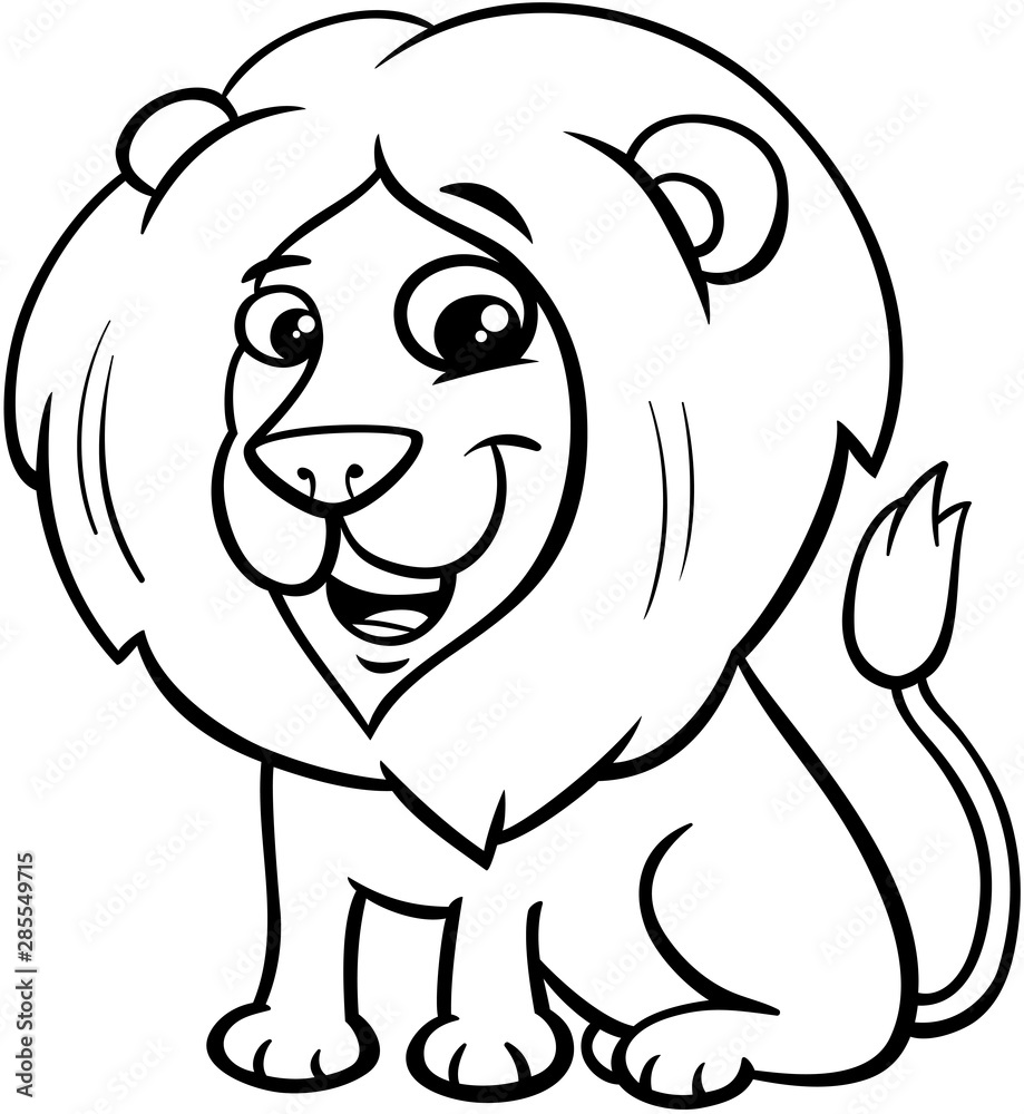 happy lion animal character cartoon color book
