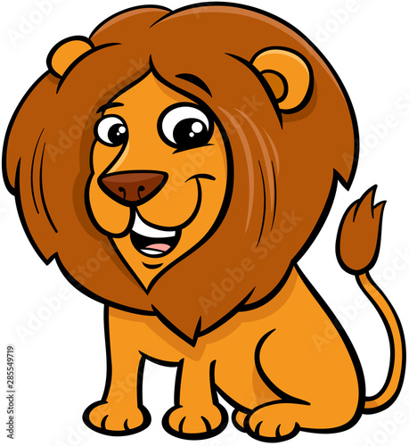 happy lion animal character cartoon illustration