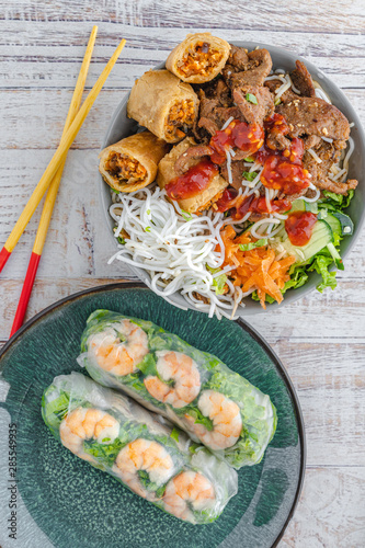 Vietnamese Noodles with Pork and Summer Rolls