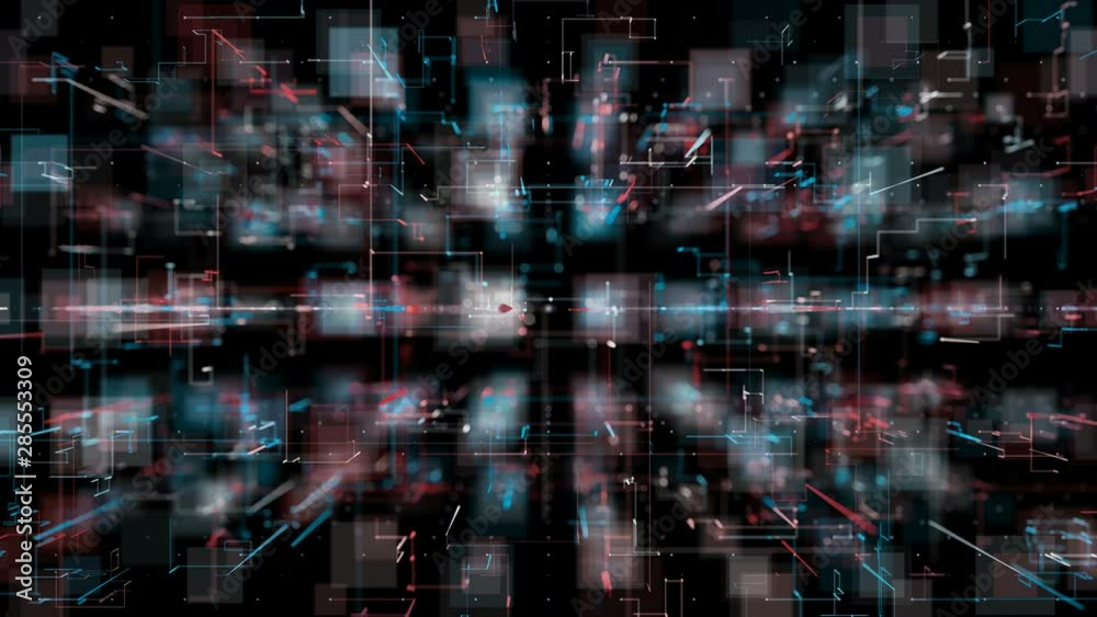 3D rendering, abstract geometric background, Line and Bokeh is blue and red colour, architectural design chart, Big Data connection and technology