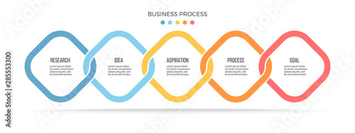 Business infographics. Timeline with 5 steps, options, squares. Vector template.