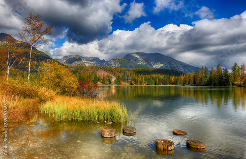Autumn landscape of Strbskie Pleso in Slovakian Tatra mountains